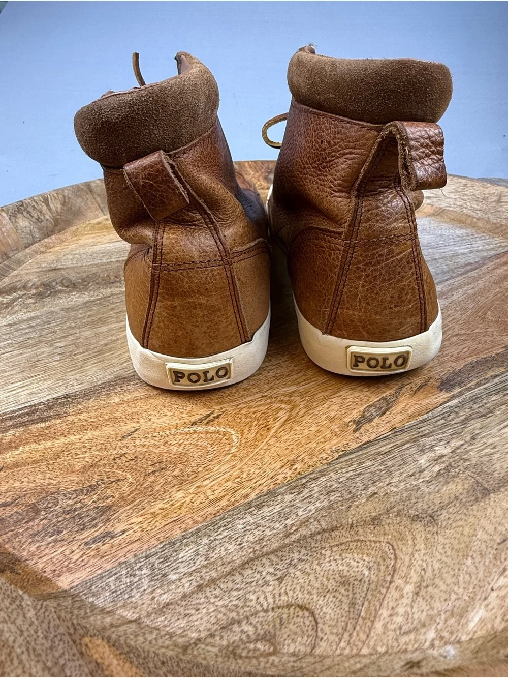 Polo Ralph Lauren Tedd Brown Leather High Top Sneakers Boots Men’s 10D